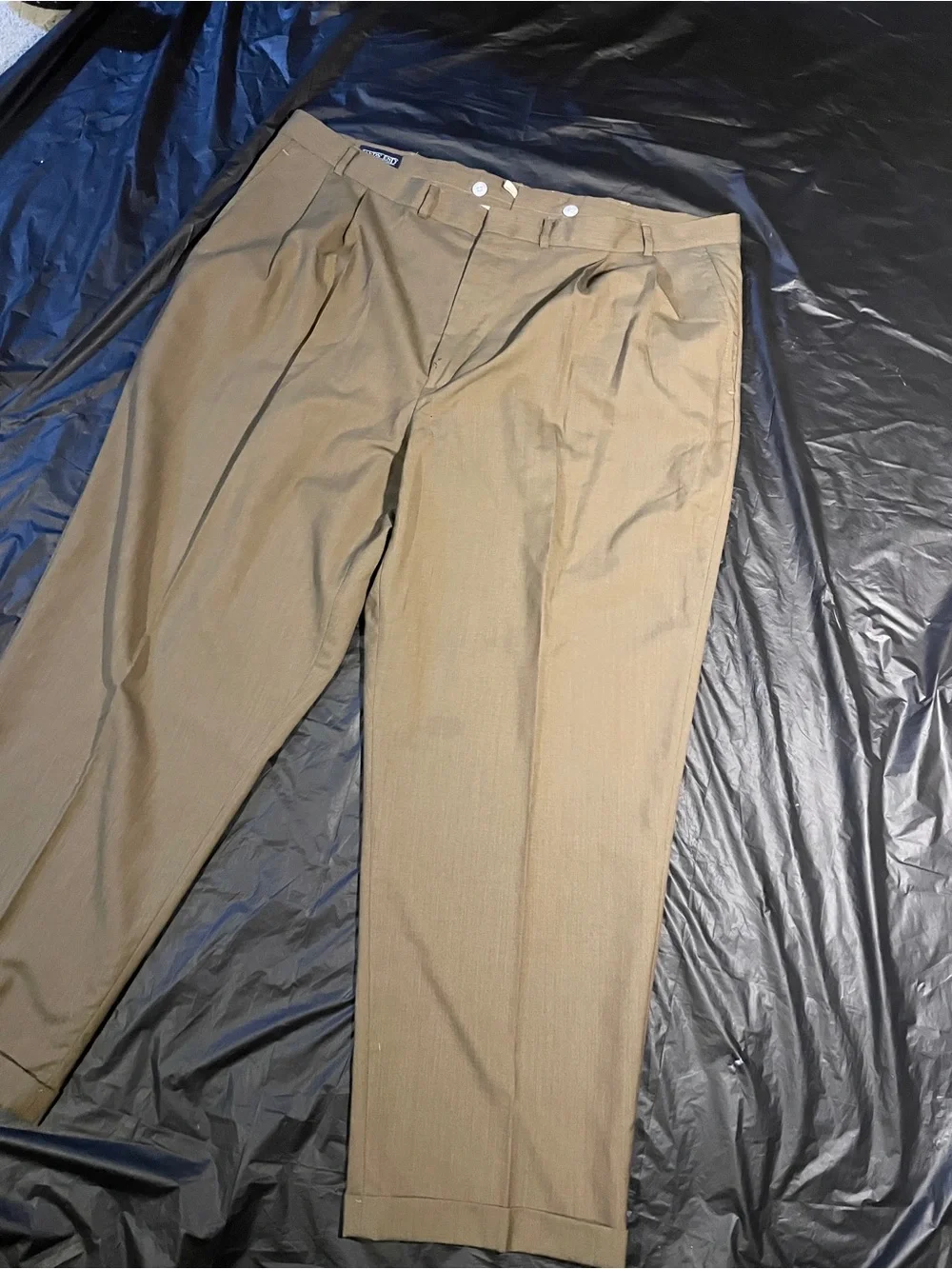 Lands End Mens Pleated Dress Trousers Olive Khaki 44 Regular